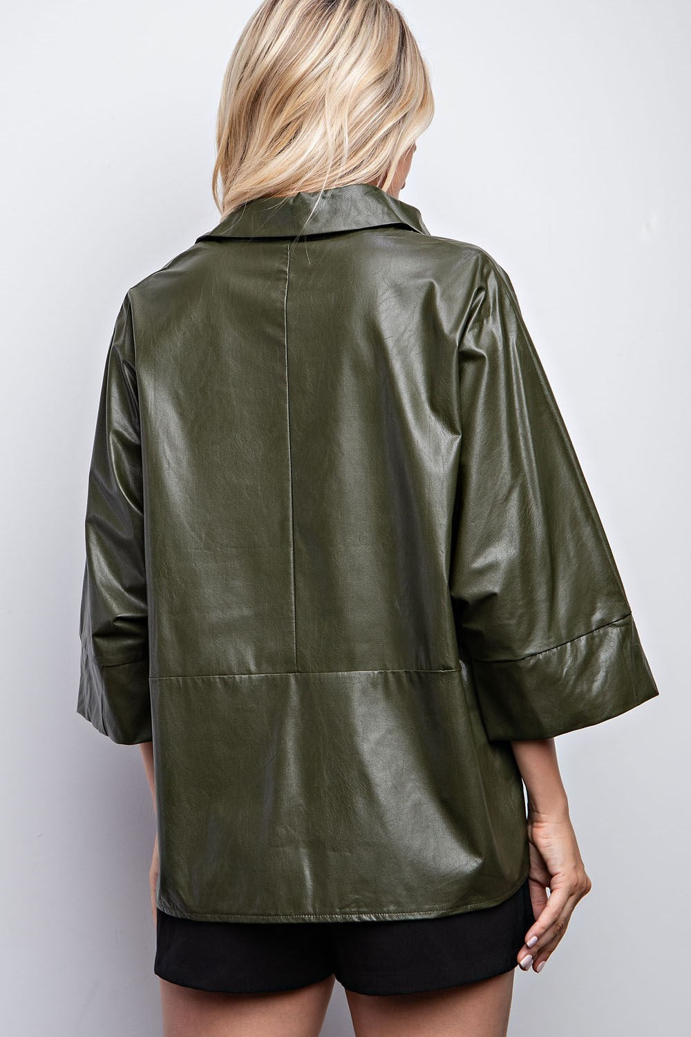 Pleather Button Down 3/4 Sleeve Top