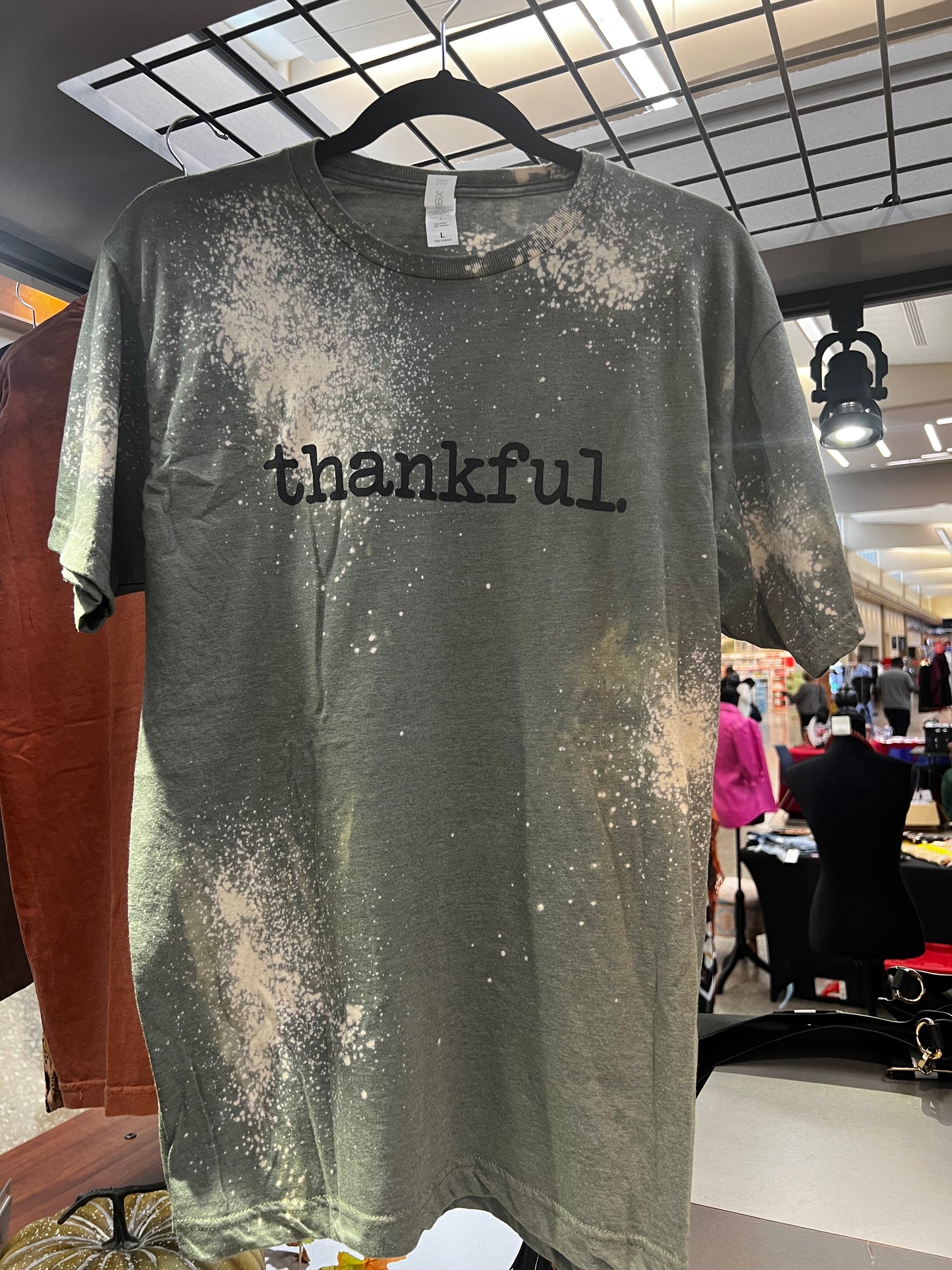Green Bleached Graphic Thankful Tee Shirt