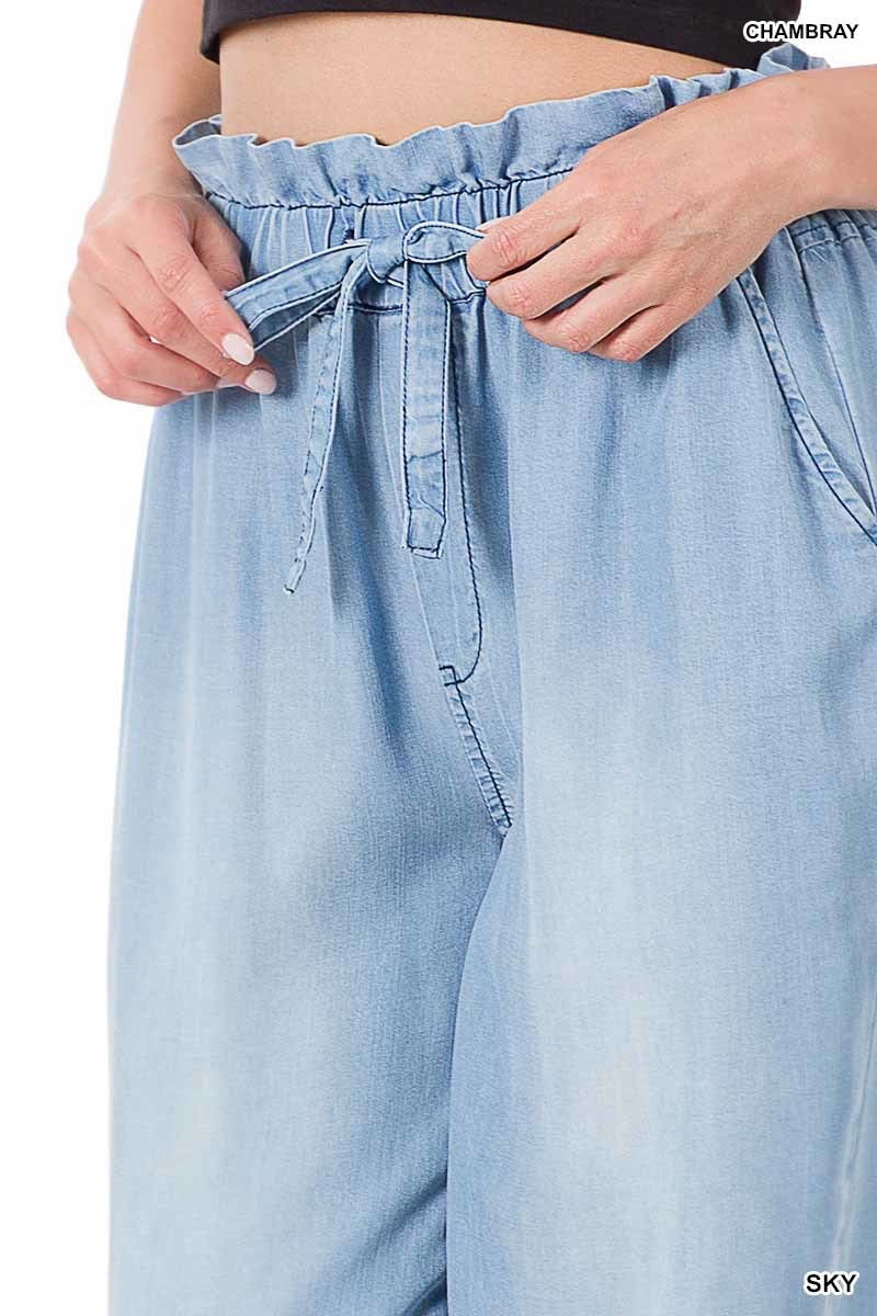 CHAMBRAY DRAWSTRING PAPER BAG WAIST JOGGER Jeans PANTS