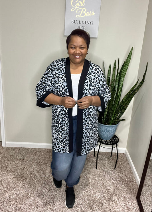 LEOPARD PRINT OPEN FRONT KIMONO CARDIGAN