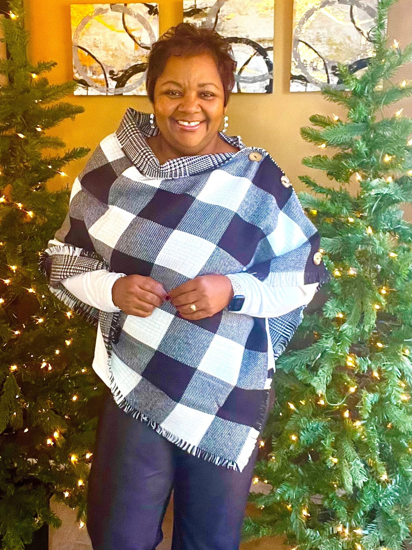 BLACK AND WHITE Buffalo Plaid KIMONO