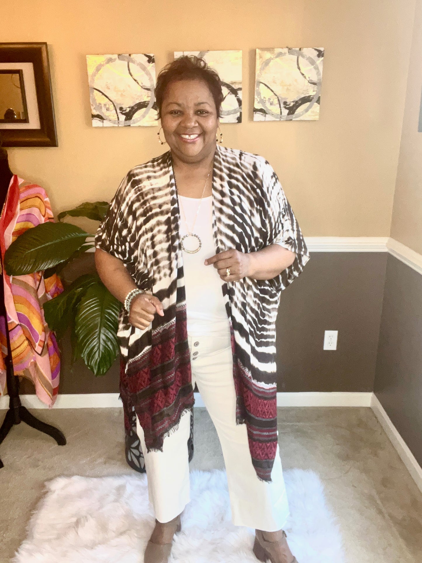 Ruggine Tie Dye with Jacquard Ethnic Motif Border Kimono