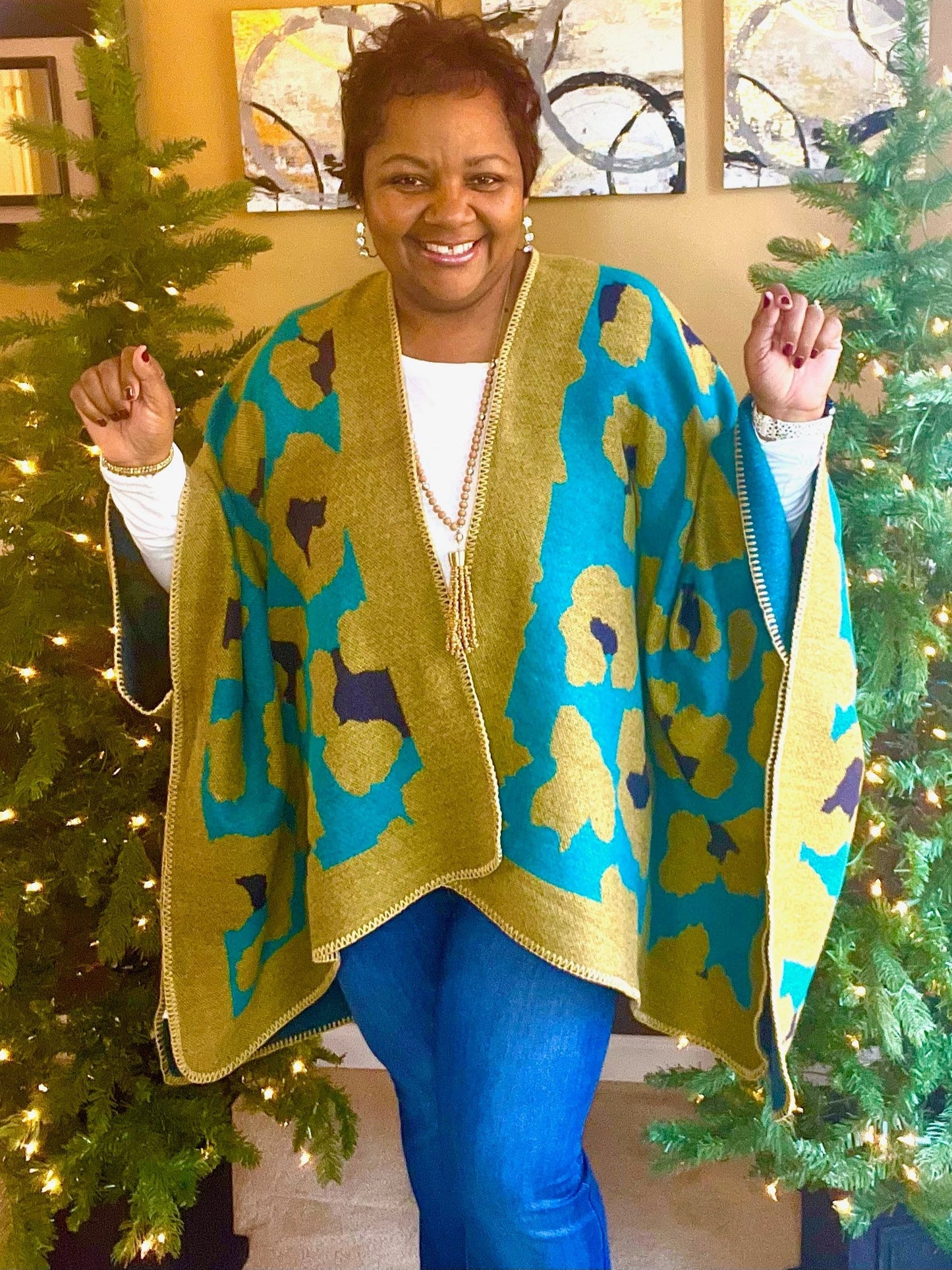 OVER-SIZED LEOPARD PRINTED KNITTED COZY KIMONO CARDIGAN