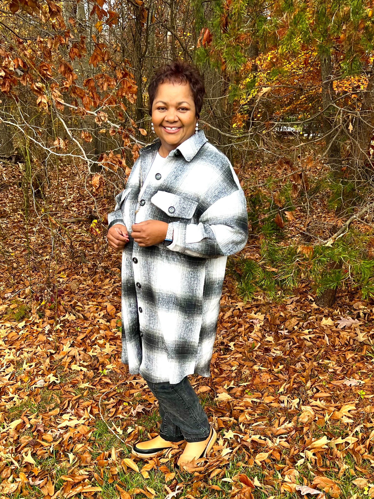 PLAID PRINT MOHAIR WOOL LONG SHACKET WITH POCKET