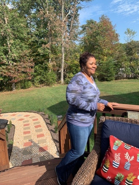 Blue Camouflage Print Snap Button Cardigan