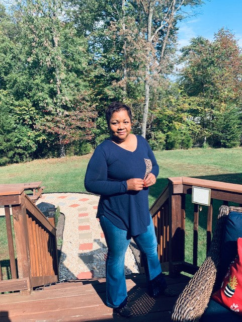 Long Sleeve V-Neck with Leopard Pocket Top