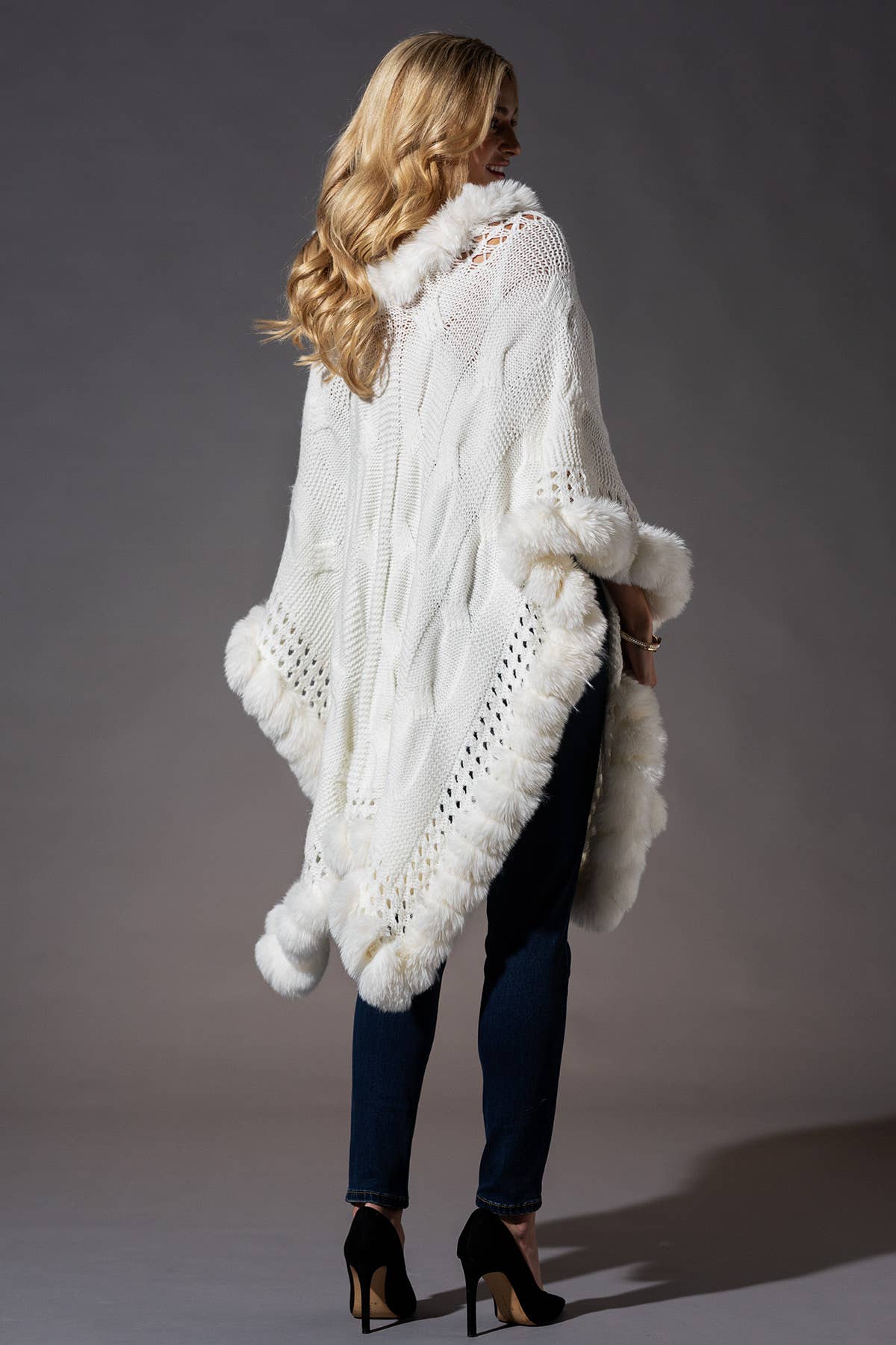 Woven Cape with Faux Fur Accent Trim