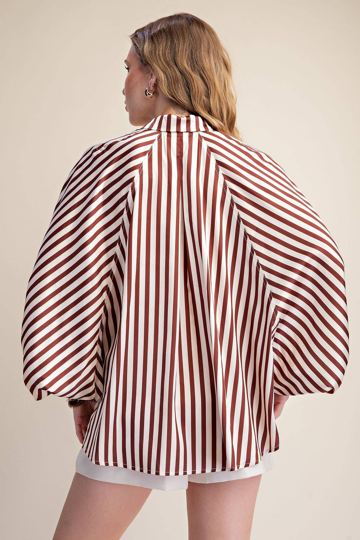 Stripe Wide Puff Sleeve Buttondown Shirt