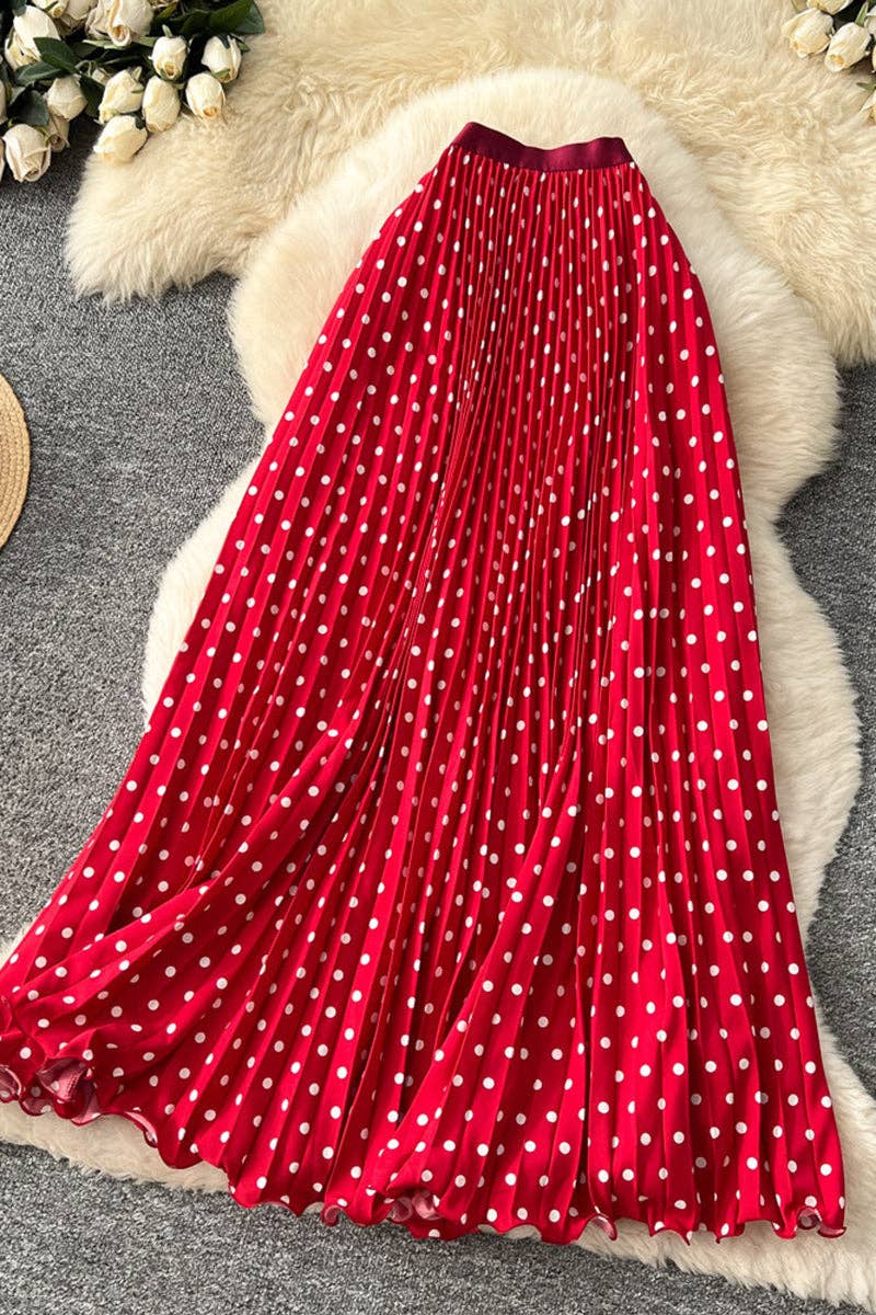 Polka Dot Pleated Midi Skirt