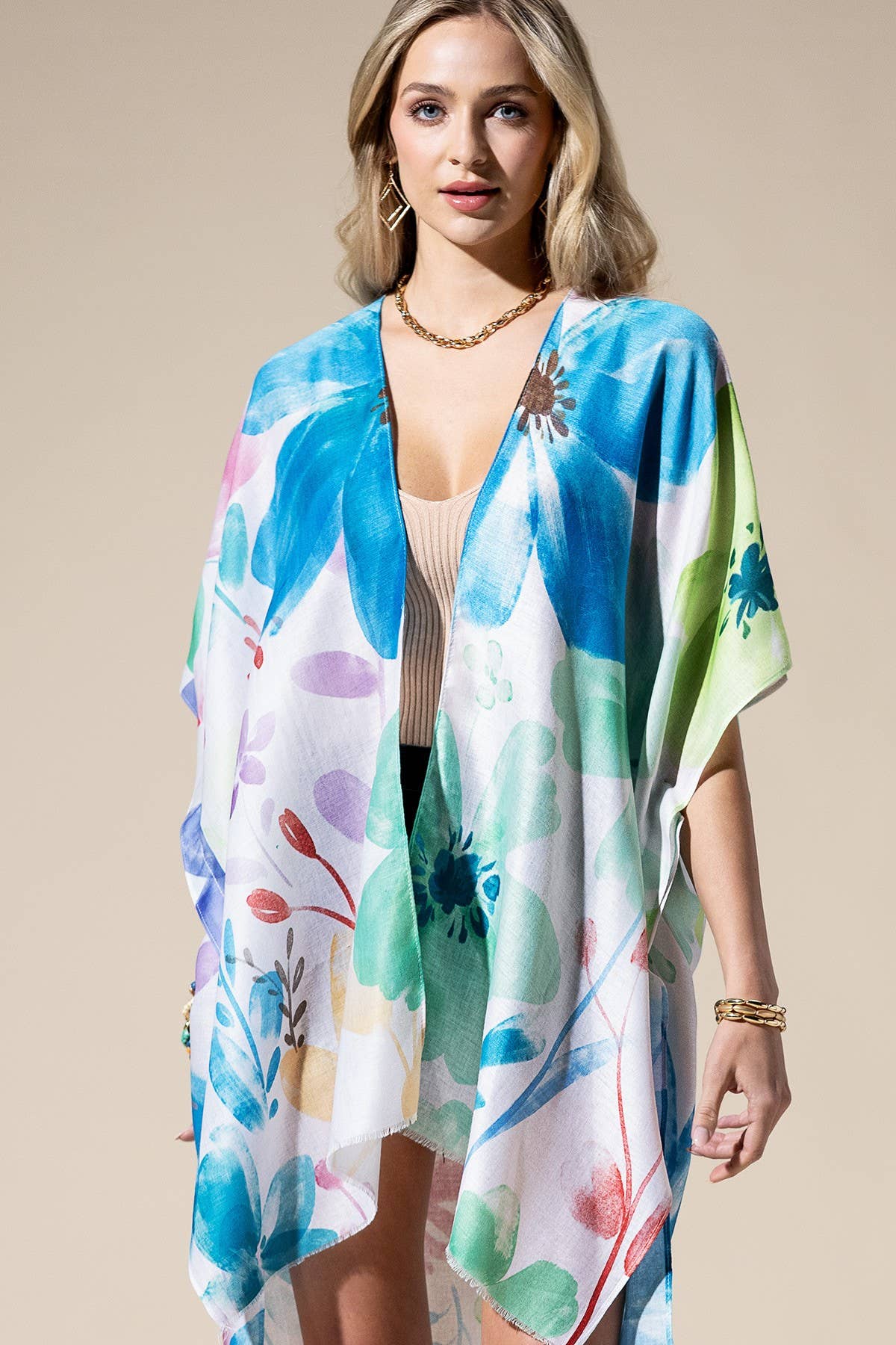 Watercolor Floral Print Kimono
