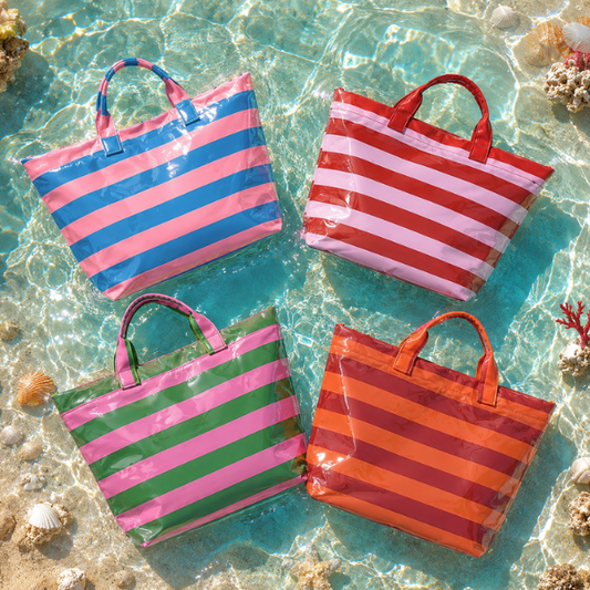 Paloma Beach Striped Tote Large PVC Waterproof Bags-W