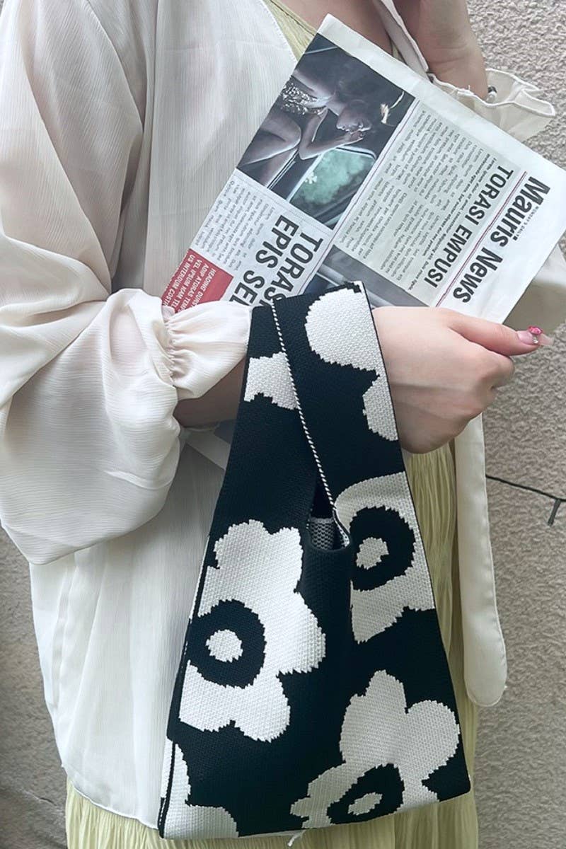 Aesthetic Flower Mini Knitted Tote Handbag Zenana