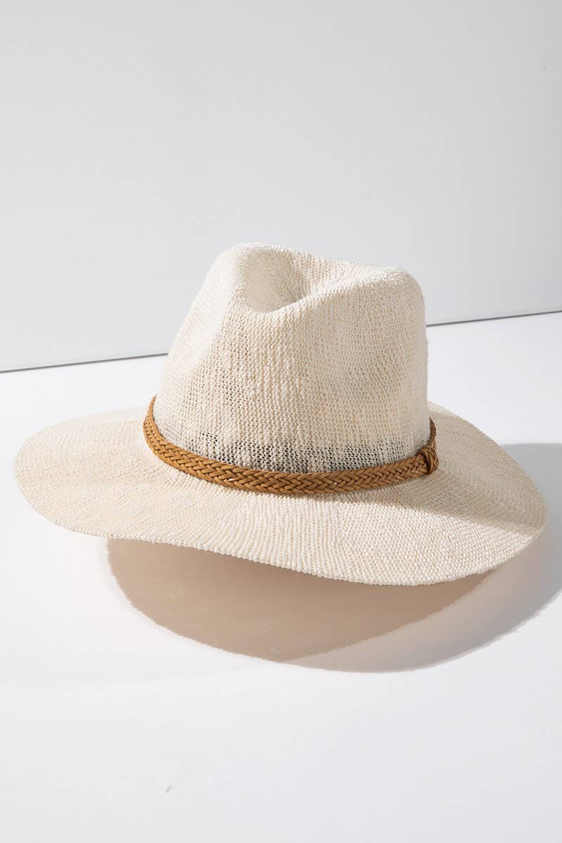 Nubby Panama Hat with Braid Trim