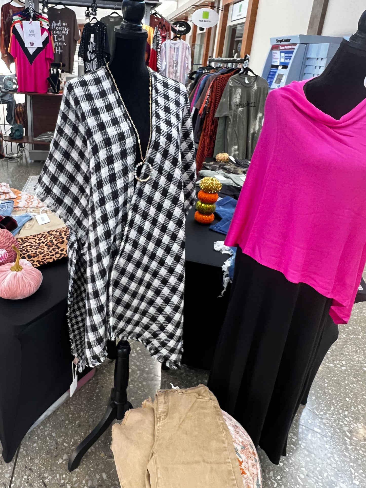 Black & White Reversible Buffalo Plaid Kimono