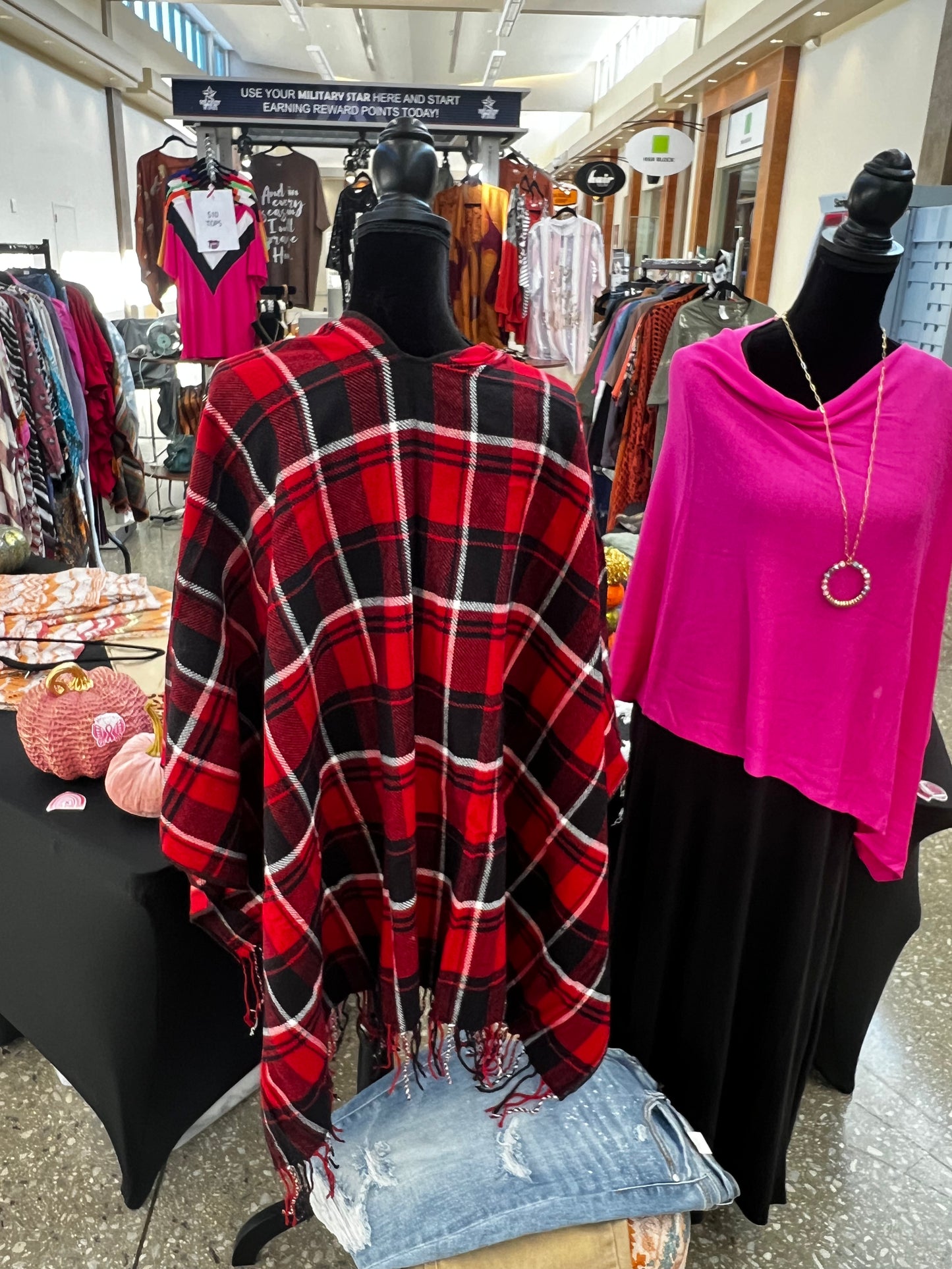Red & Black w/Fringe Plaid Kimono