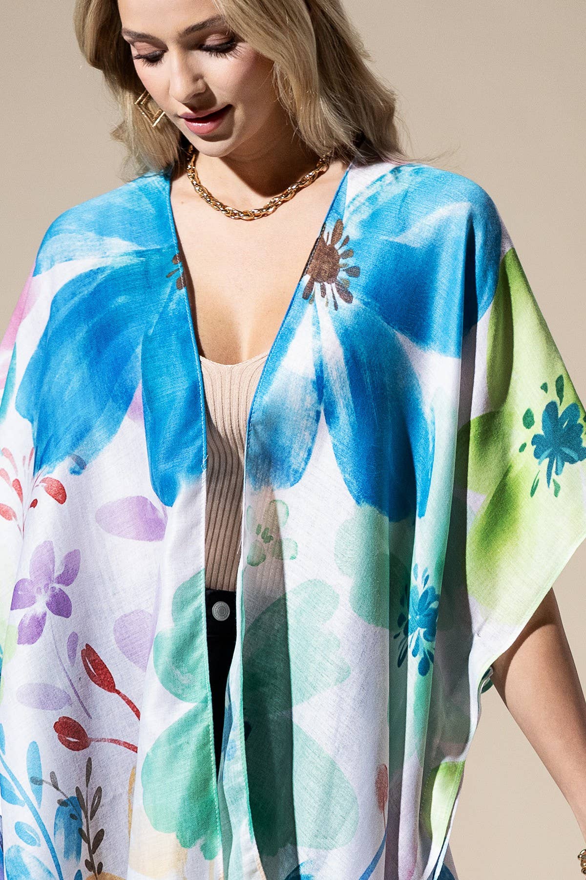 Watercolor Floral Print Kimono