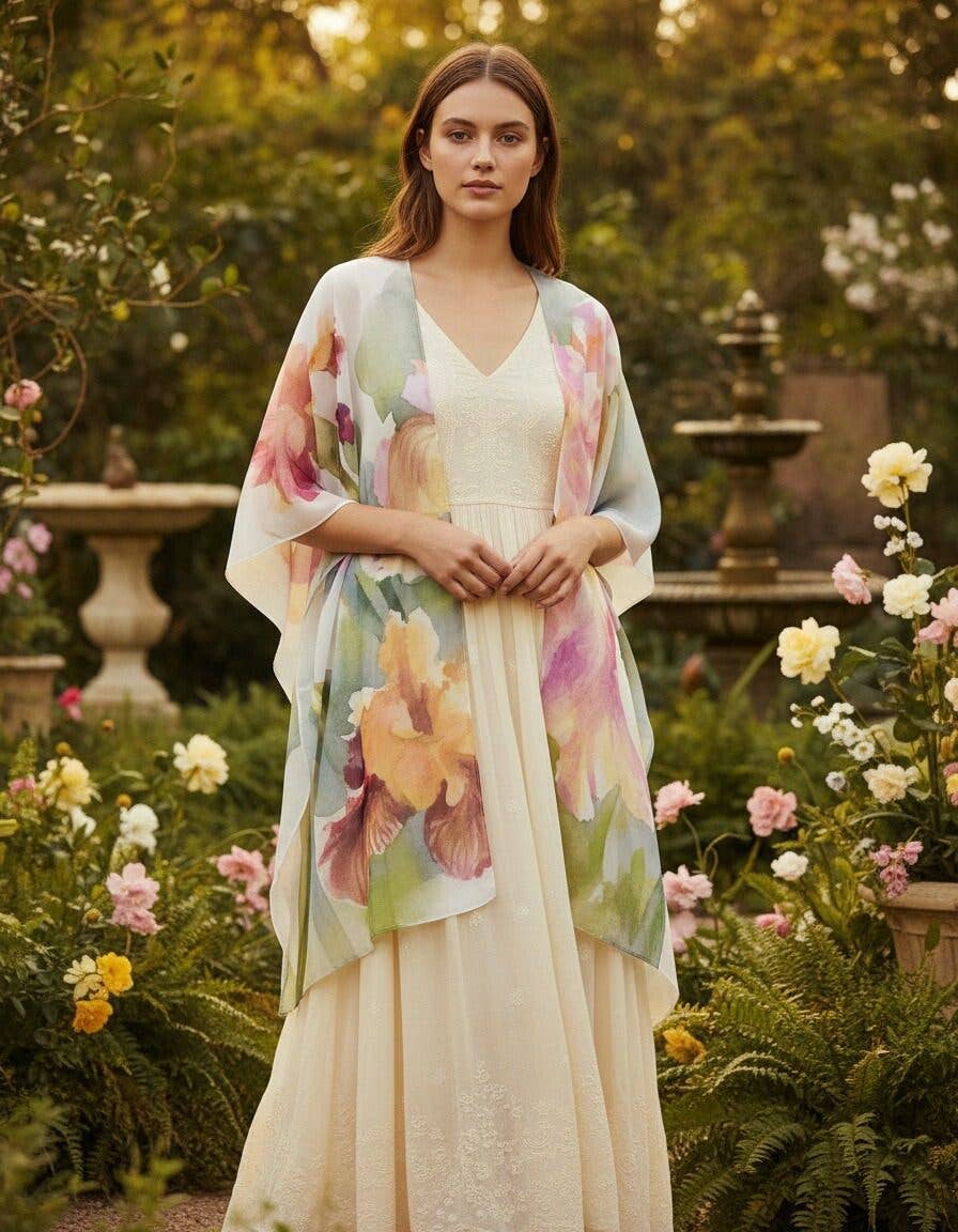 Blooming Orchid Watercolor Kimono Cover-Up