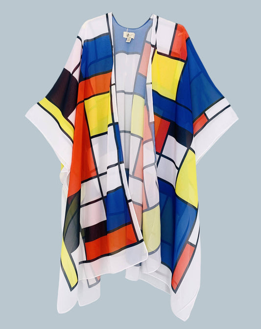 Geometric Color Block Kimono