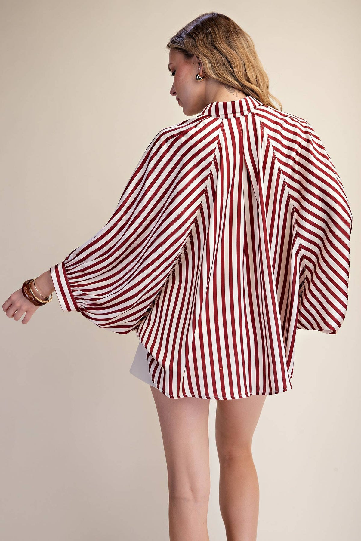 Stripe Wide Puff Sleeve Buttondown Shirt