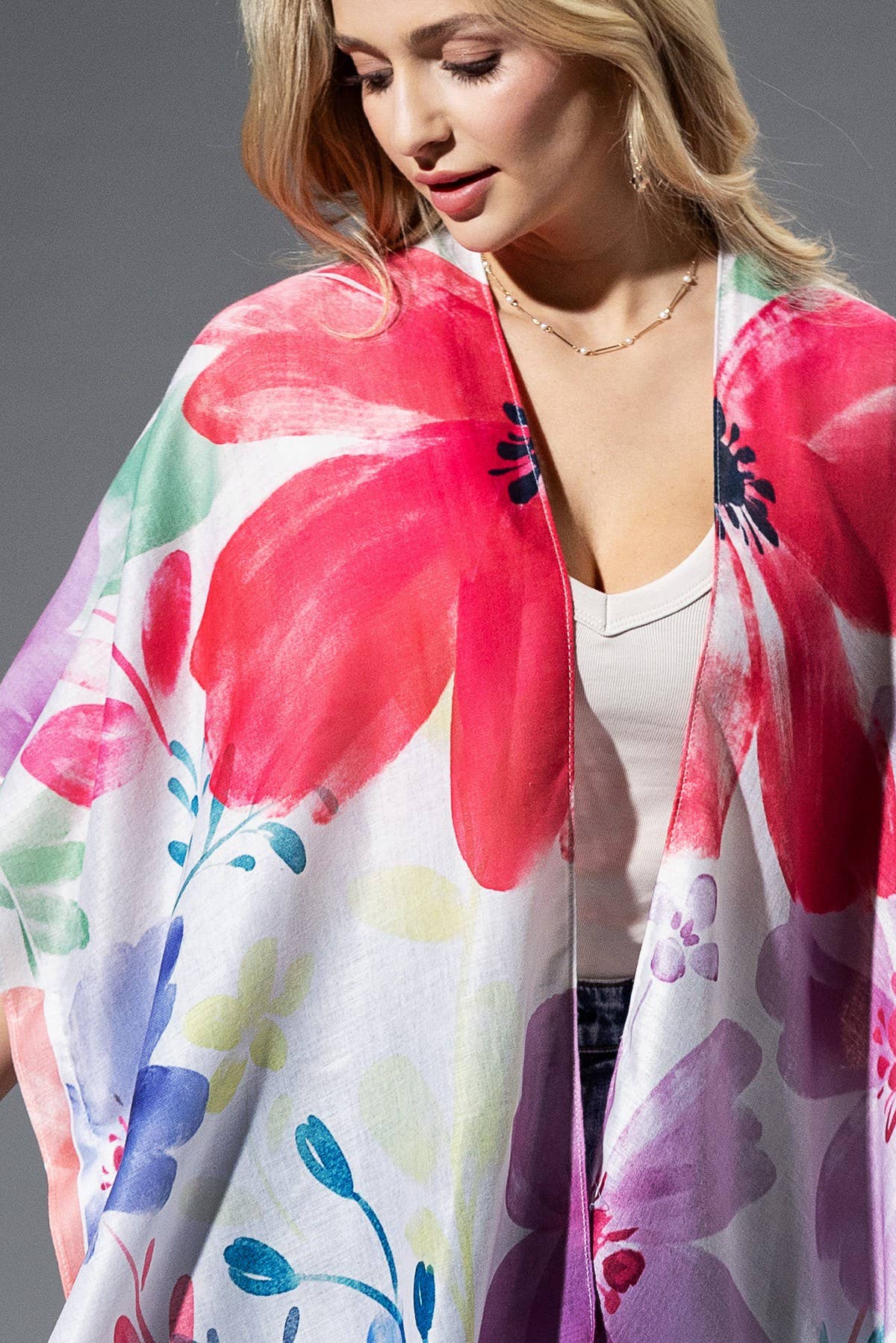 Watercolor Floral Print Kimono