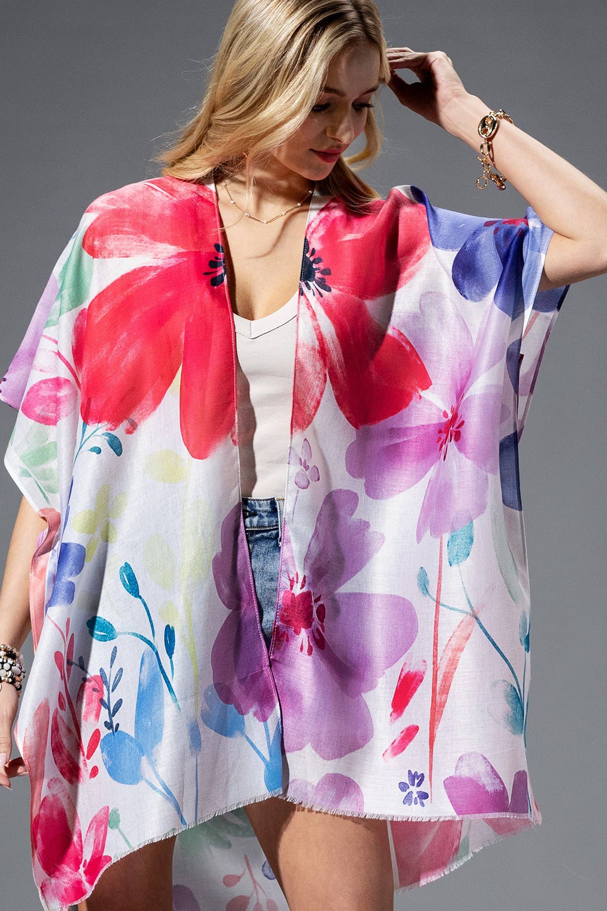 Watercolor Floral Print Kimono