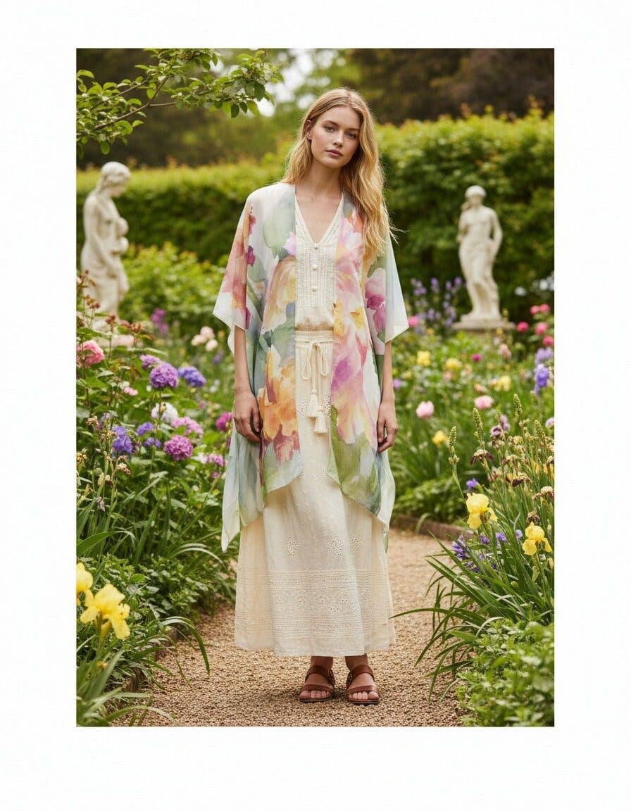 Blooming Orchid Watercolor Kimono Cover-Up