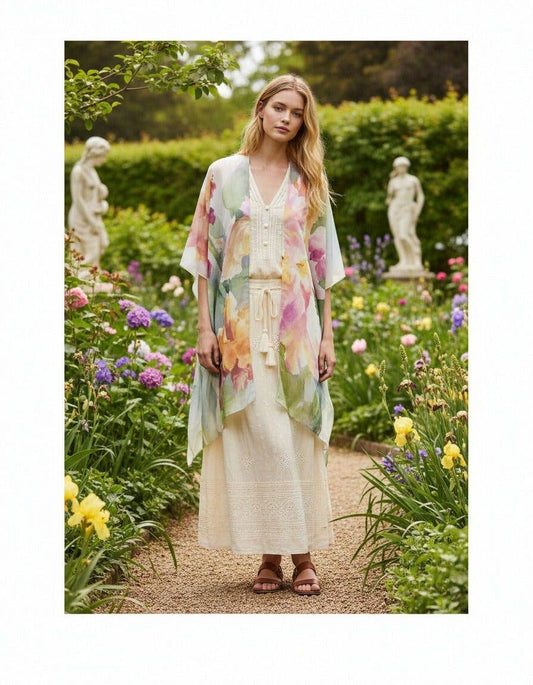 Blooming Orchid Watercolor Kimono Cover-Up