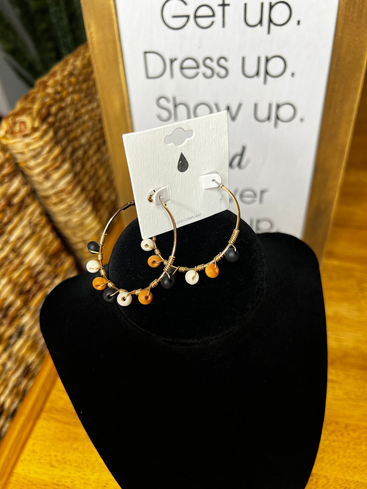 GOLD HOOP EARRINGS with BEADS