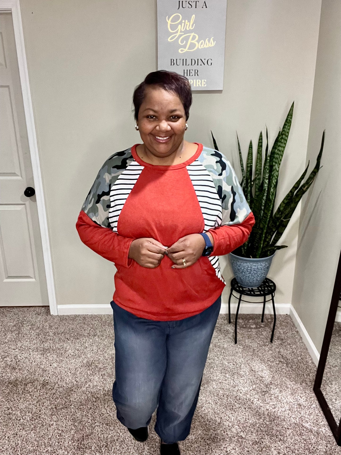 OVERSIZED SWEATER KNIT JERSEY CONTRASTED WITH STRIPE AND CAMOUFLAGE PRINT